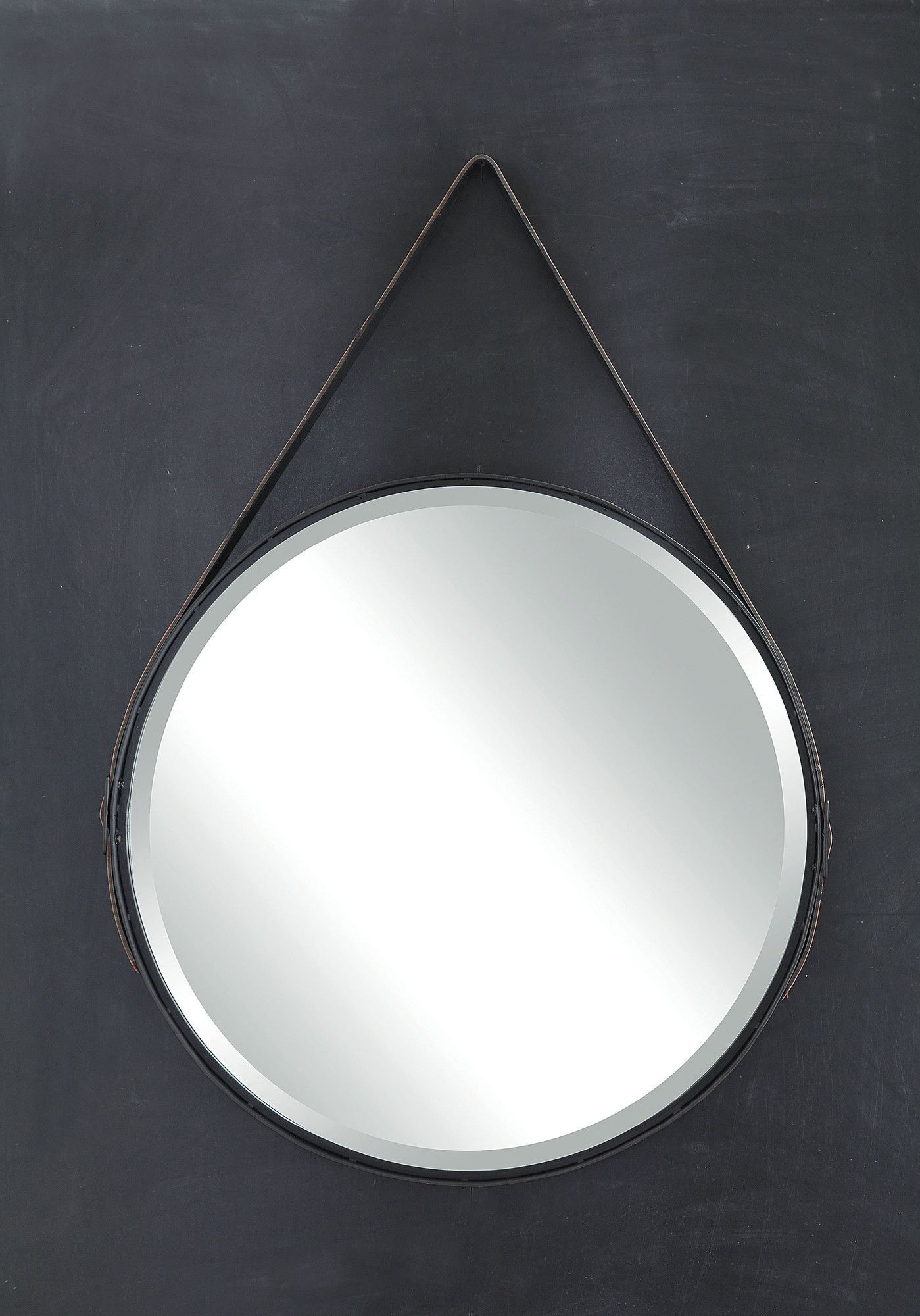 Round Mirror With Leather Strap | Mirrors With Leather Straps, Metal With Regard To Black Leather Strap Wall Mirrors (View 14 of 15)