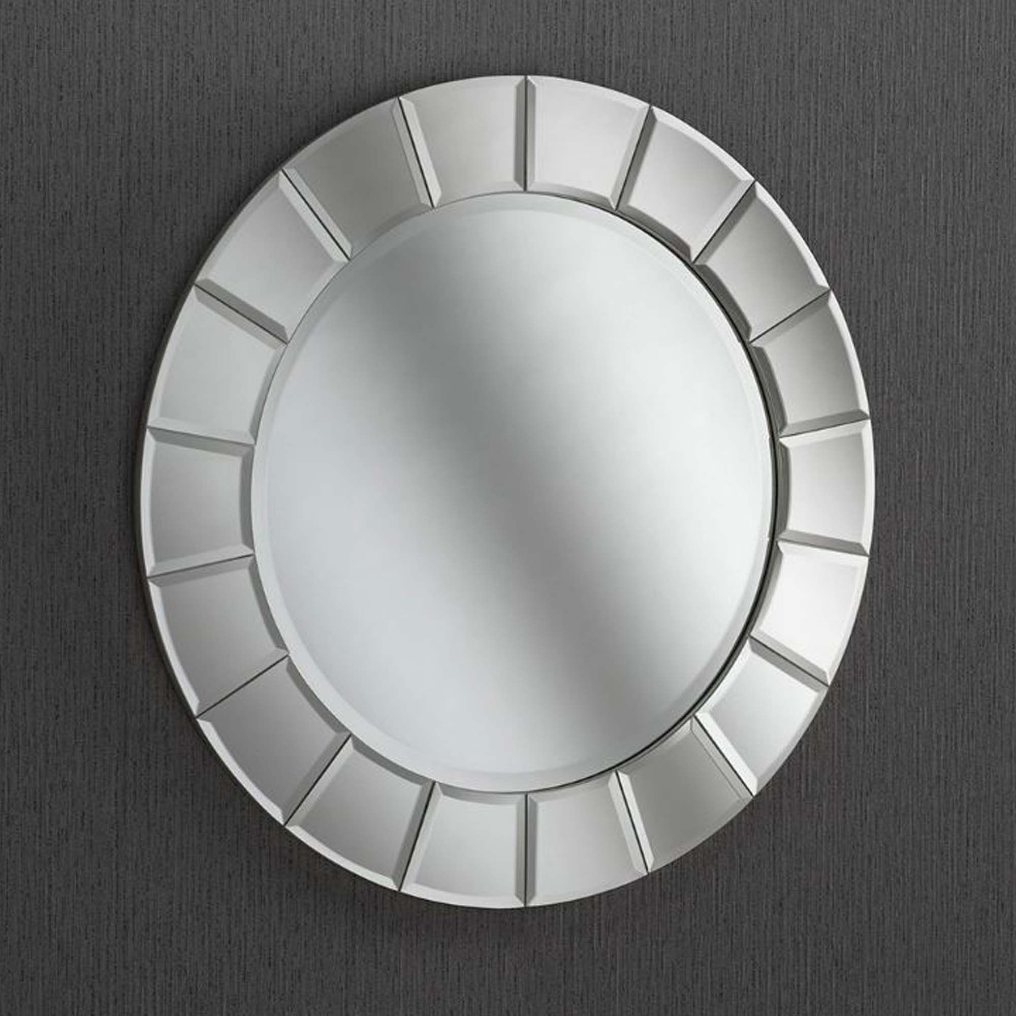 Round Mirrored Wall Mirror Beveled Details | Mirrored Mirrors Within Round Grid Wall Mirrors (View 3 of 15)