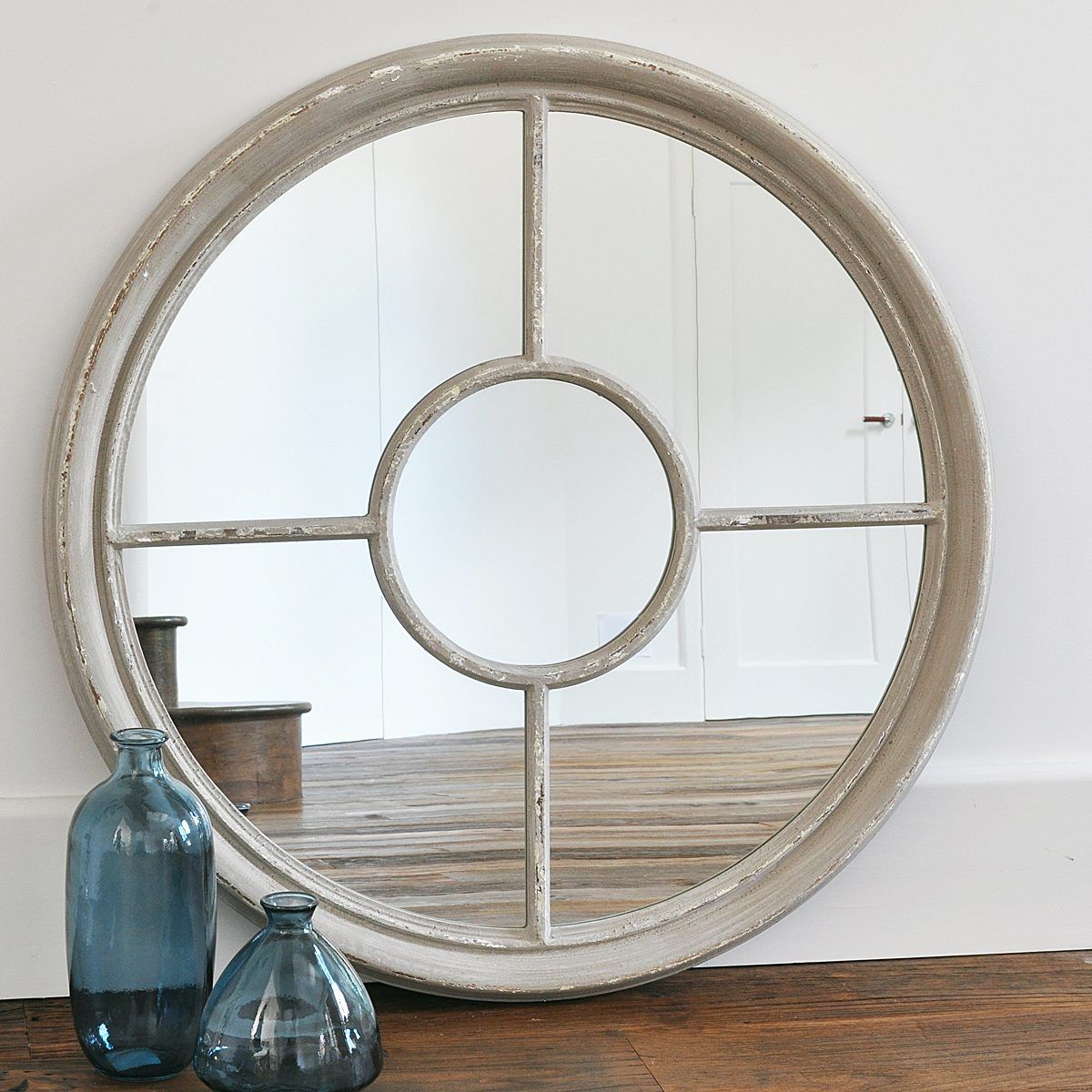 Round Porthole Wall Mirror – Grey Or Antique White | | Primrose & Plum Intended For Round 4 Section Wall Mirrors (View 12 of 15)