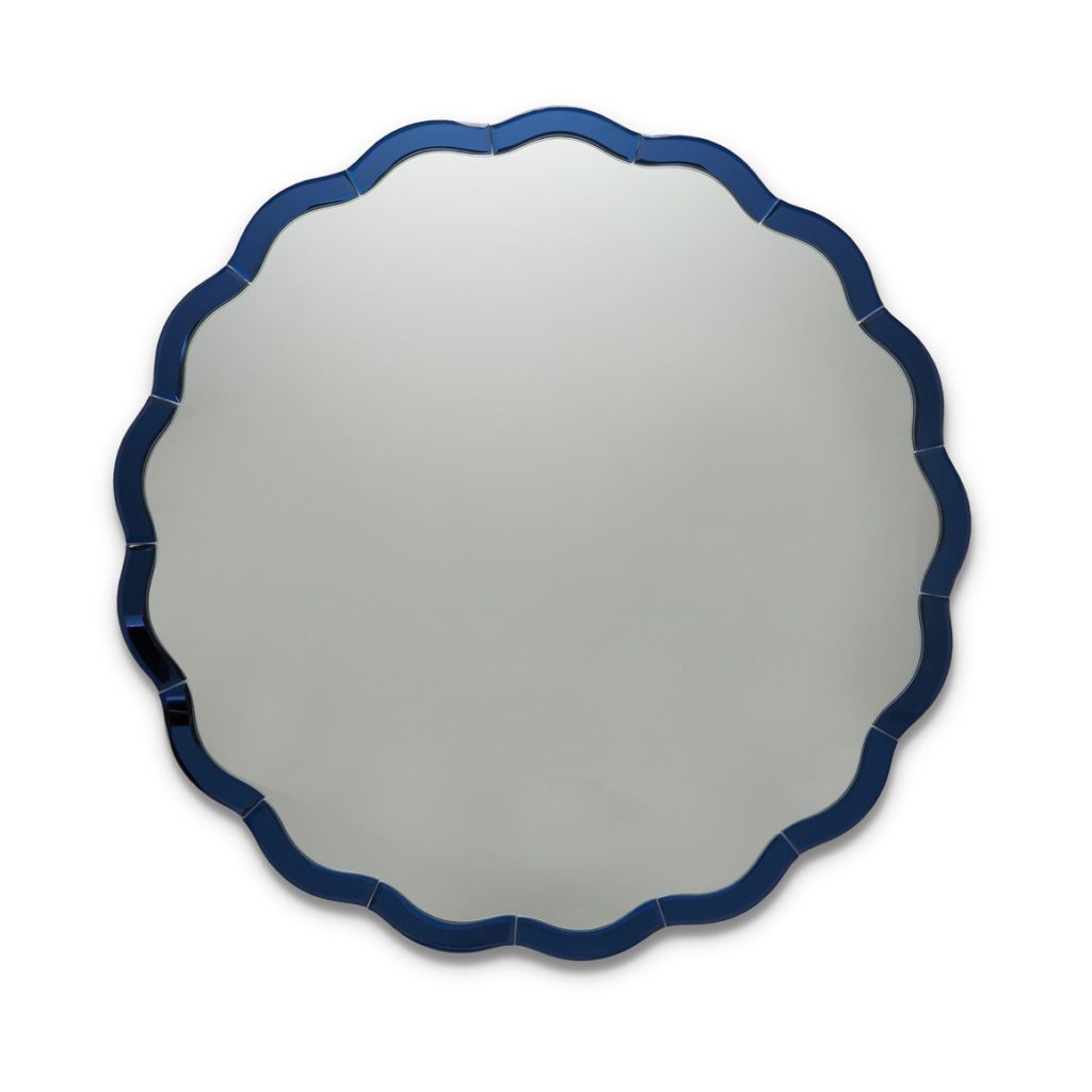 Round Scalloped Mirror Blue Edge – Katie Considers Inside Round Scalloped Edge Wall Mirrors (View 9 of 15)