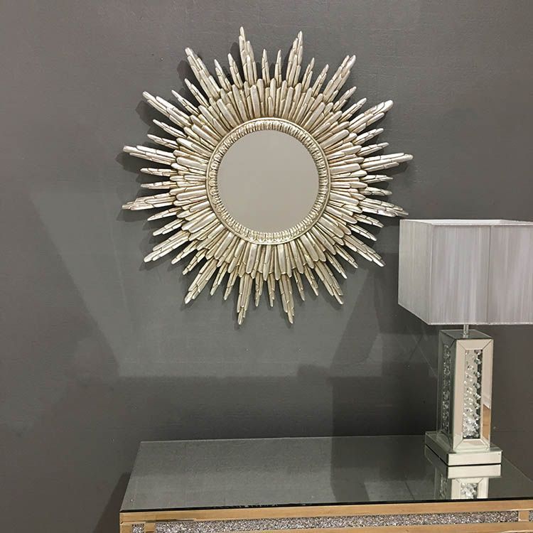Round Silver Sunburst Wall Mirror 89 X 89cm | Mirror Wall, Mirror, Sunburst Pertaining To Silver Rounded Cut Edge Wall Mirrors (View 7 of 15)