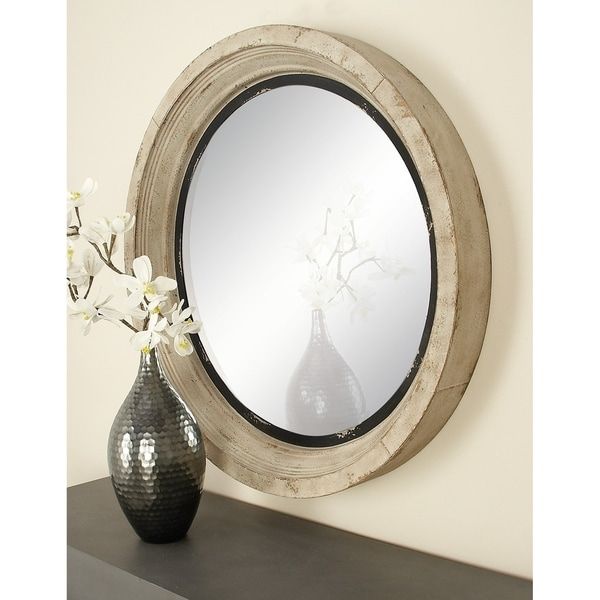 Round Wall Mirror – Antique White – Overstock – 10594771 For Round Scalloped Wall Mirrors (View 12 of 15)