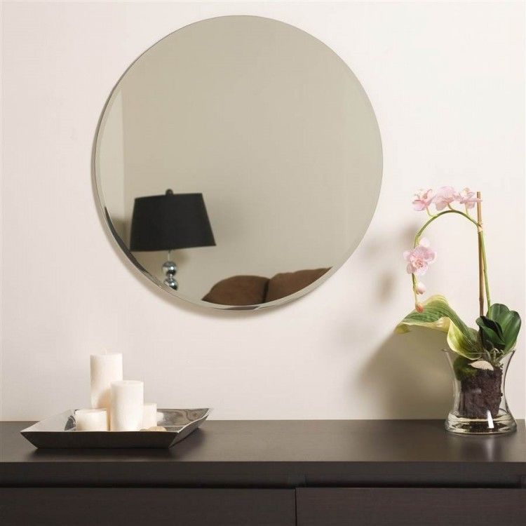 Round Wall Mirror Decorative Frameless Beveled Edge Home Décor Bathroom Regarding Round Edge Wall Mirrors (View 5 of 15)