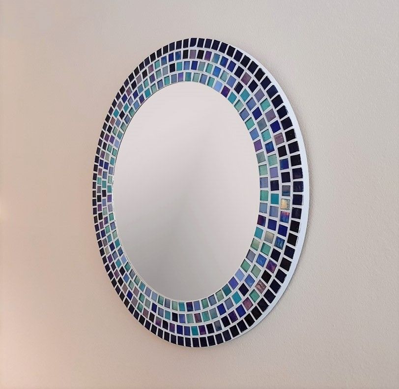 Round Wall Mirror In Shades Of Blue, Turquoise & Aqua – Pineapple Mosaics Inside Blue Green Wall Mirrors (View 5 of 15)