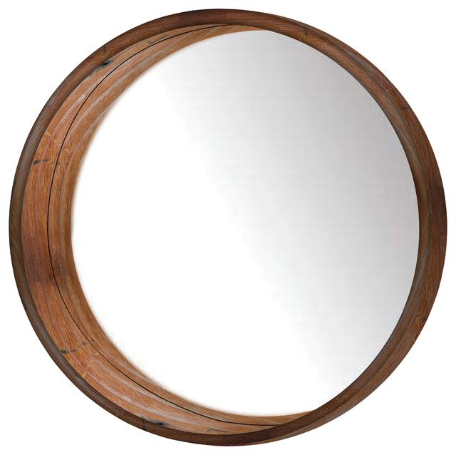 Round Wooden Wall Mirror – Rustic – Wall Mirrors  Ptm Images Regarding Rustic Black Round Oversized Mirrors (View 9 of 15)
