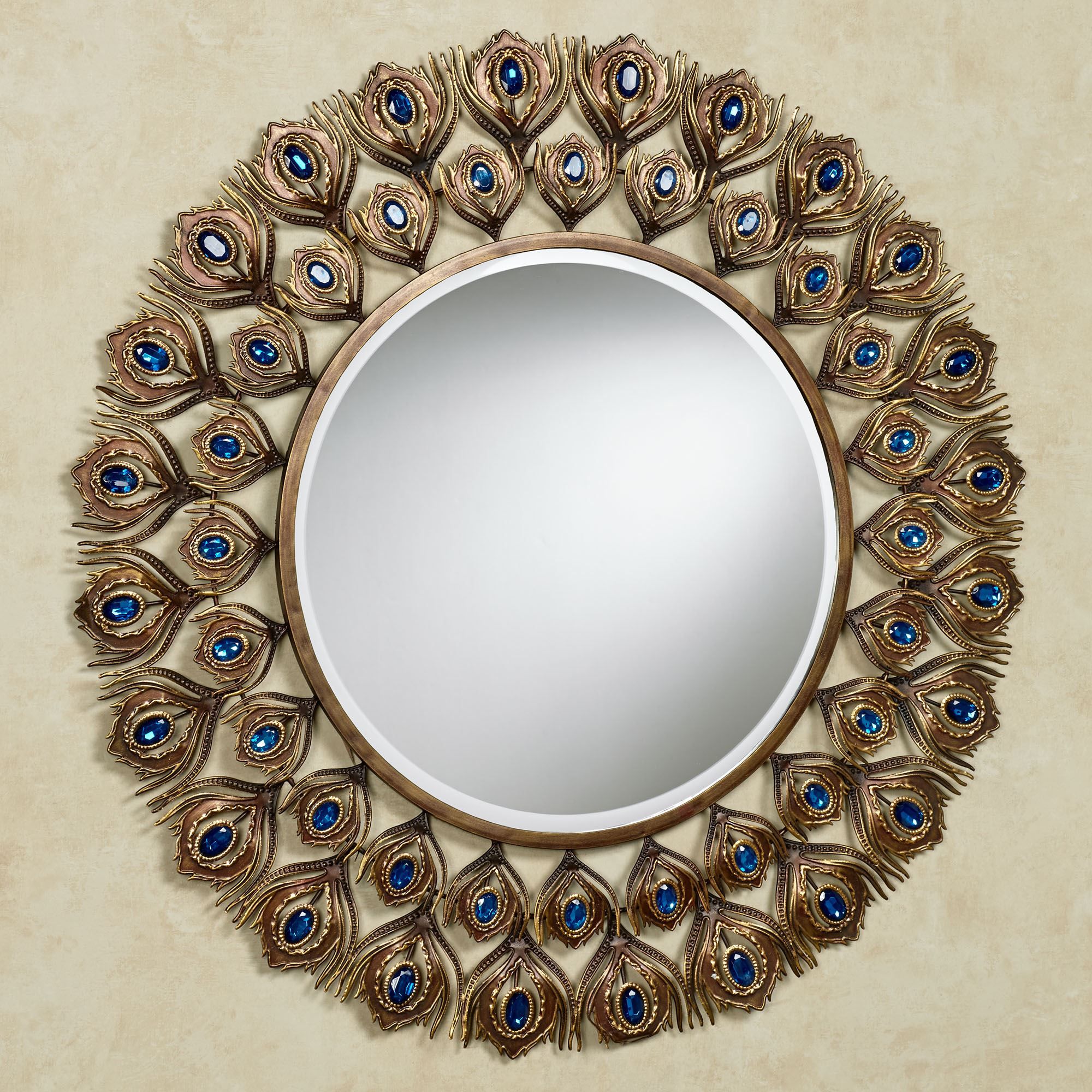 Royal Peacock Jeweled Round Wall Mirror In Round Scalloped Wall Mirrors (View 6 of 15)