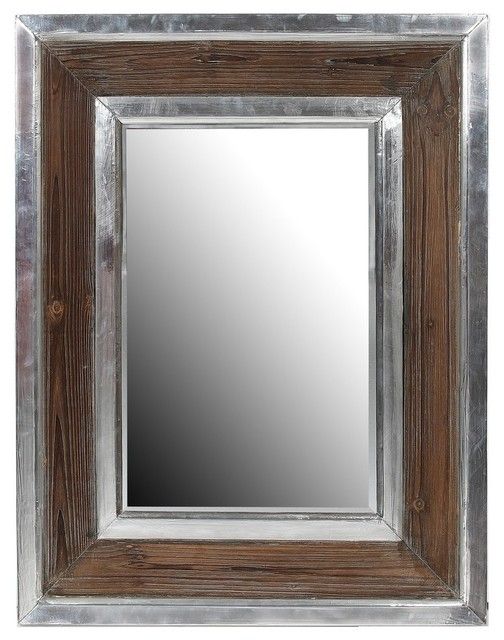 Rustic Aluminum And Wood Rectangle Mirror, 35"x27" – Traditional – Wall With Rustic Wood Wall Mirrors (View 14 of 15)