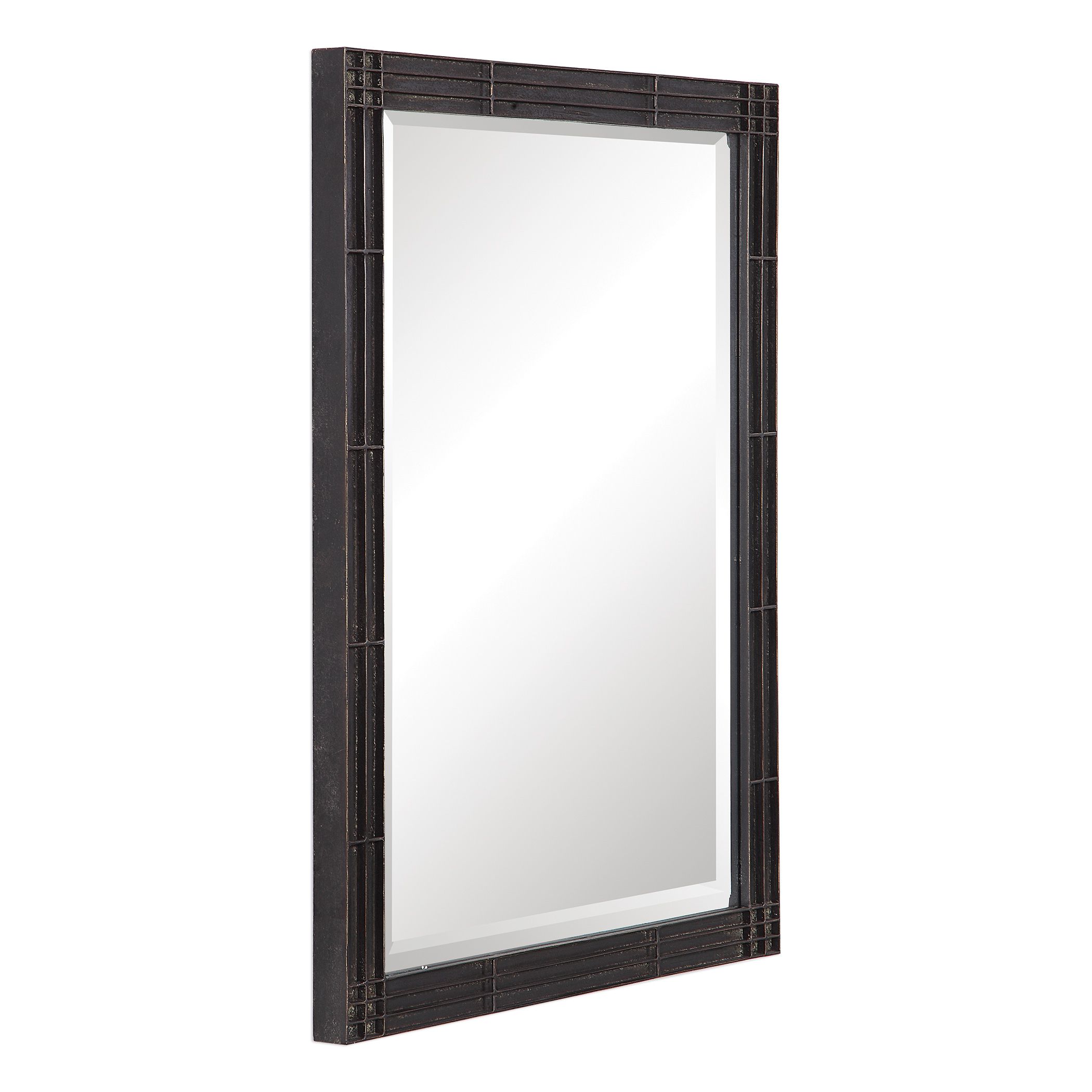 Rustic Black Silver Iron Wall Mirror | 35" Geometric Vanity Metal With Regard To Black Metal Wall Mirrors (View 10 of 15)
