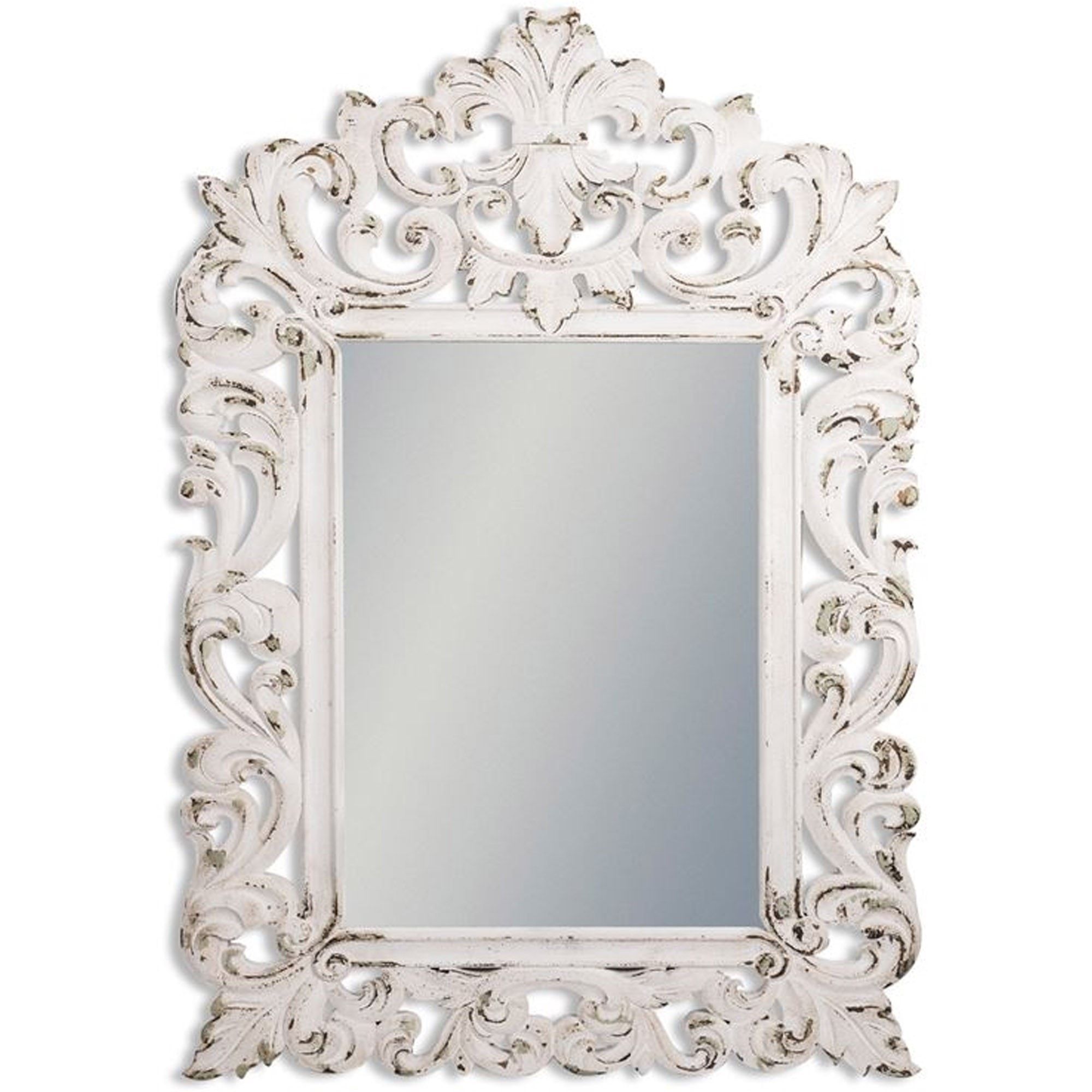 Rustic Chantilly White Large Carved Wall Mirror | White Wall Mirror For Wall Mirrors (View 7 of 15)