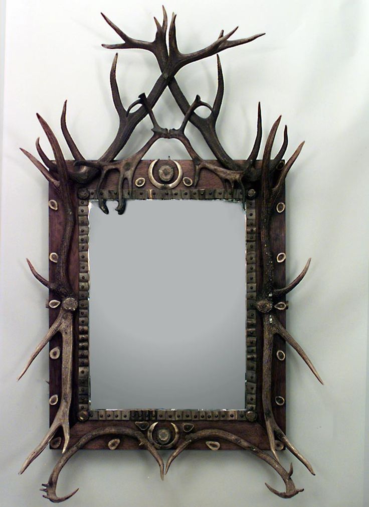 Rustic Continental (german) Oak Vertical Wall Mirror With Horn & Antler Within Western Wall Mirrors (View 4 of 15)