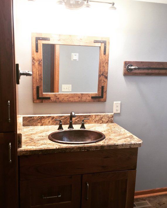 Rustic Distressed Mirror With Oil Rubbed Bronze Corner Brackets Pertaining To Distressed Dark Bronze Wall Mirrors (View 15 of 15)