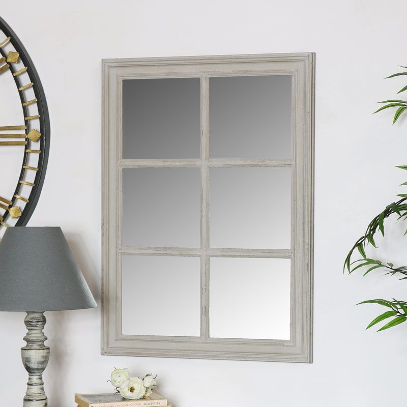 Rustic Grey Window Style Wall Mirror 49cm X 50cm – Windsor Browne With Window Cream Wood Wall Mirrors (View 11 of 15)