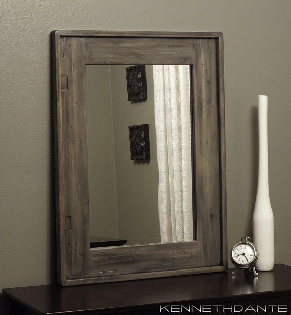 Rustic Mirror Distressed Wood Weathered From Kennethdante On Etsy With Regard To Natural Wood Grain Vanity Mirrors (View 4 of 15)