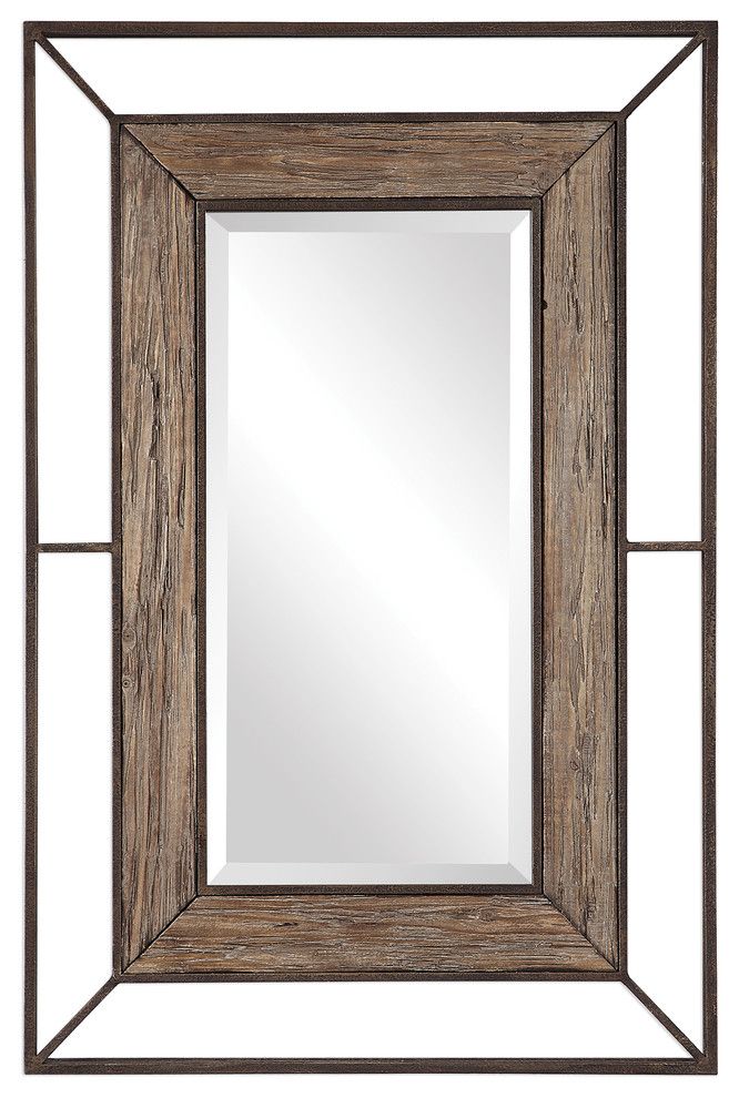 Rustic Open Bronze Wood Large 47" Wall Mirror | Classic Contemporary Throughout Window Cream Wood Wall Mirrors (View 9 of 15)