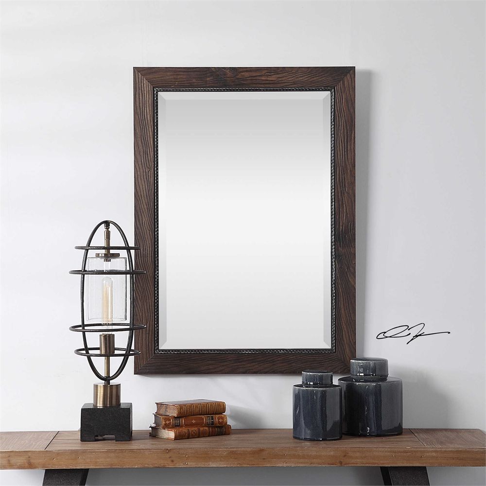 Rustic Rectangular Wood Beveled Wall Mirror Dark Walnut Brown Modern Pertaining To Gingerich Resin Modern &amp; Contemporary Accent Mirrors (View 3 of 15)