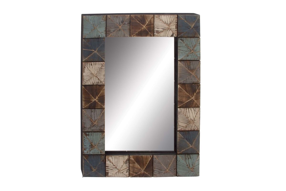 Rustic Reflections Rectangular Wall Mirror With Distressed Multicolor With Regard To White Square Wall Mirrors (View 12 of 15)