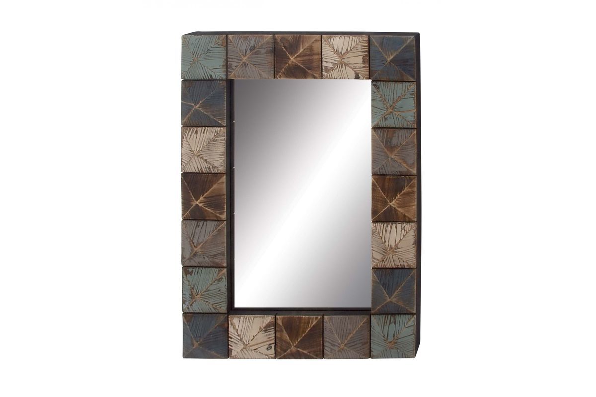 Rustic Reflections Rectangular Wall Mirror With Distressed Multicolor With White Square Wall Mirrors (View 10 of 15)