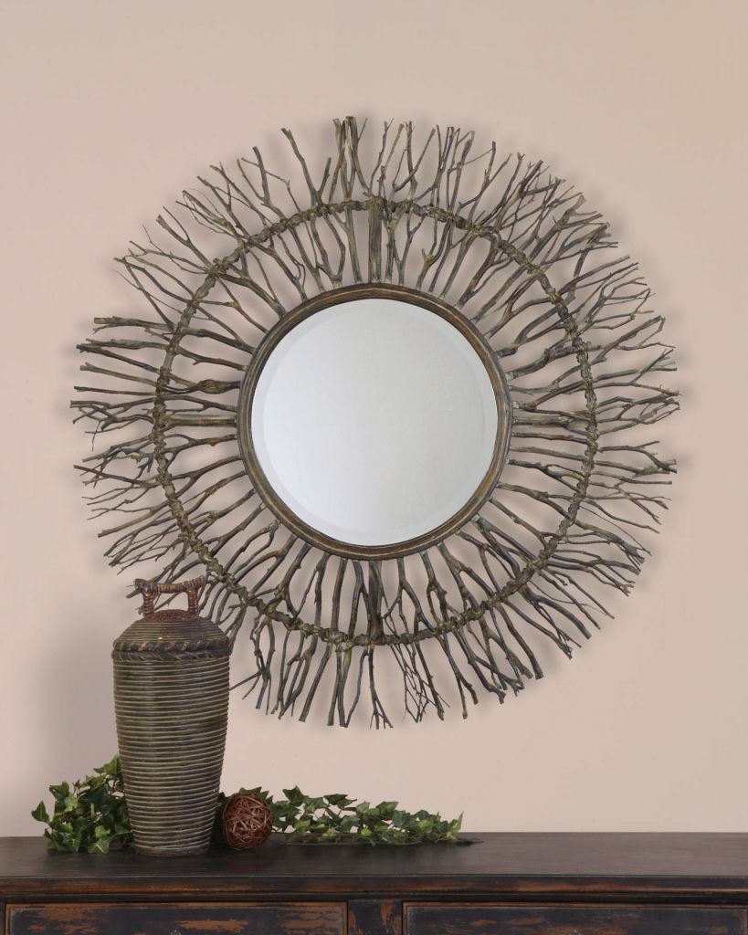 Rustic Round Cottage Wall Mirror Large 38" Country Farmhouse Decor For Scalloped Round Modern Oversized Wall Mirrors (View 15 of 15)
