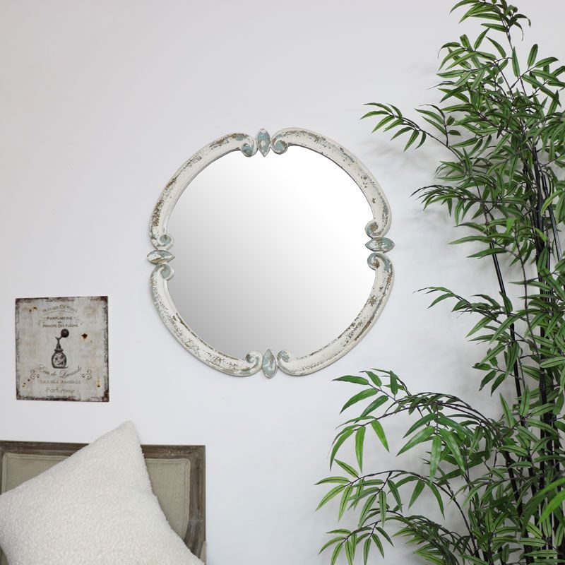 Rustic White Wall Mirror 68cm X 68cm For Stitch White Round Wall Mirrors (View 9 of 15)