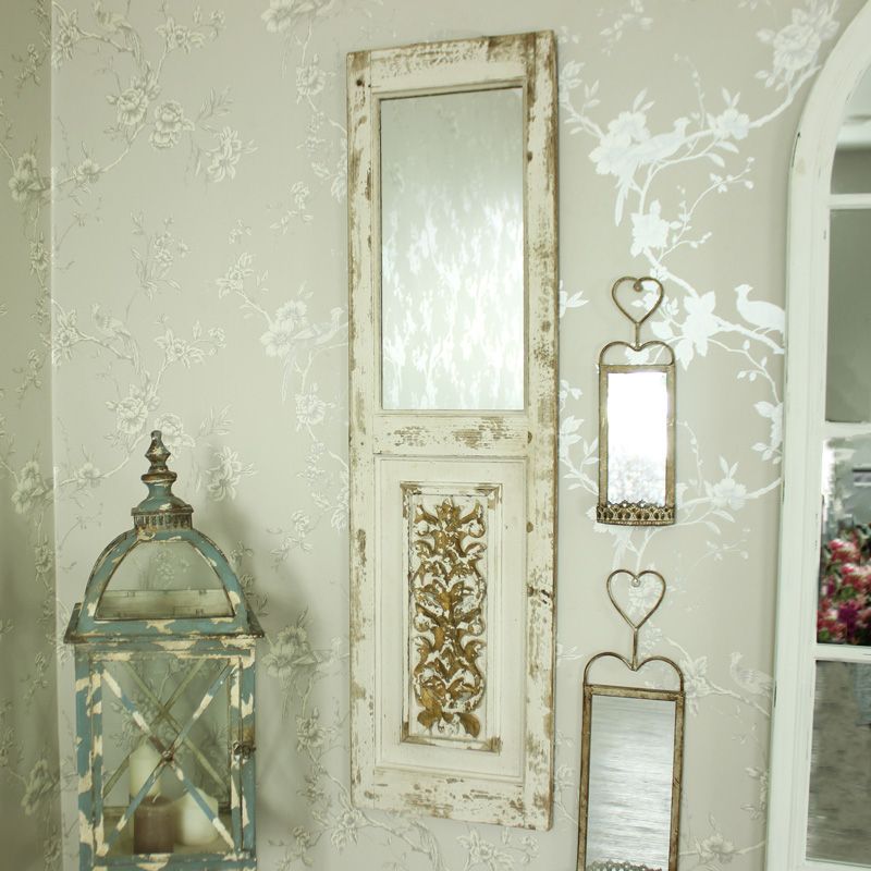 Rustic Wooden Distressed Wall Mirror Door Shutter Style Ornate Carved Pertaining To Rustic Getaway Wood Wall Mirrors (View 12 of 15)