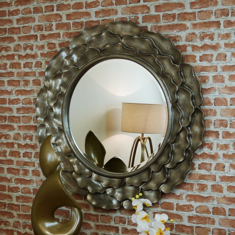 Rv Astley Edlyn Antiqued Glossy Large Round Wall Hanging Mirror Unique Regarding Glossy Blue Wall Mirrors (Photo 1 of 15)