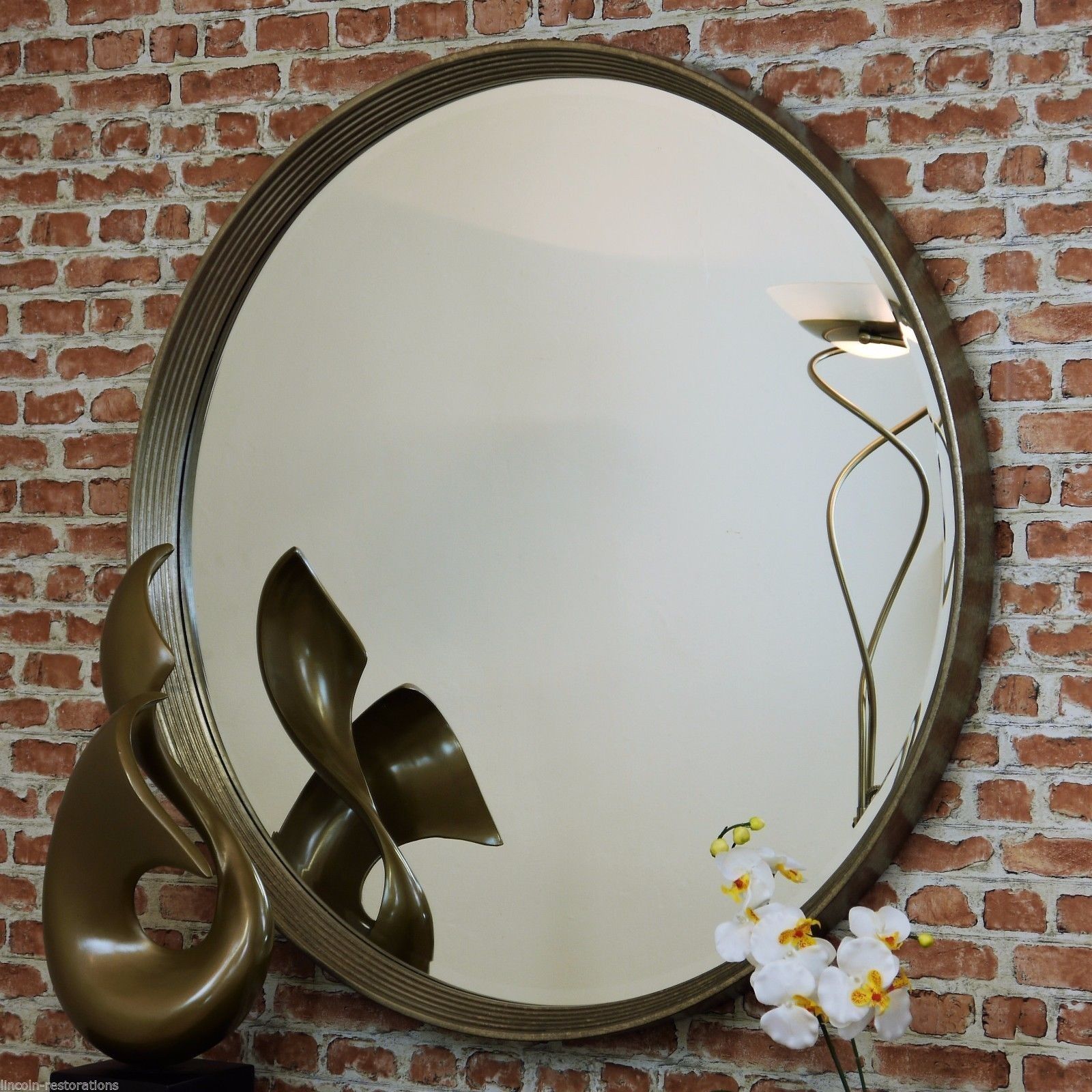 Rv Astley Foyle Round Distressed Gold Leaf Large Wall Hanging Mirror With Silver Leaf Round Wall Mirrors (View 10 of 15)
