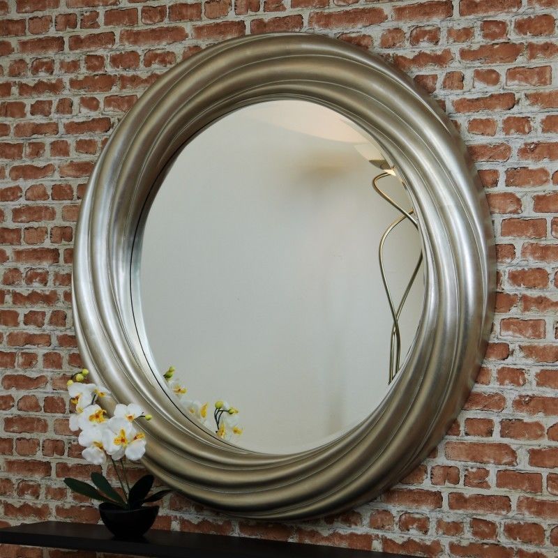 Rv Astley Round Swirl Large Contemporary Silver Leaf Round Wall Hanging In Butterfly Gold Leaf Wall Mirrors (View 13 of 15)