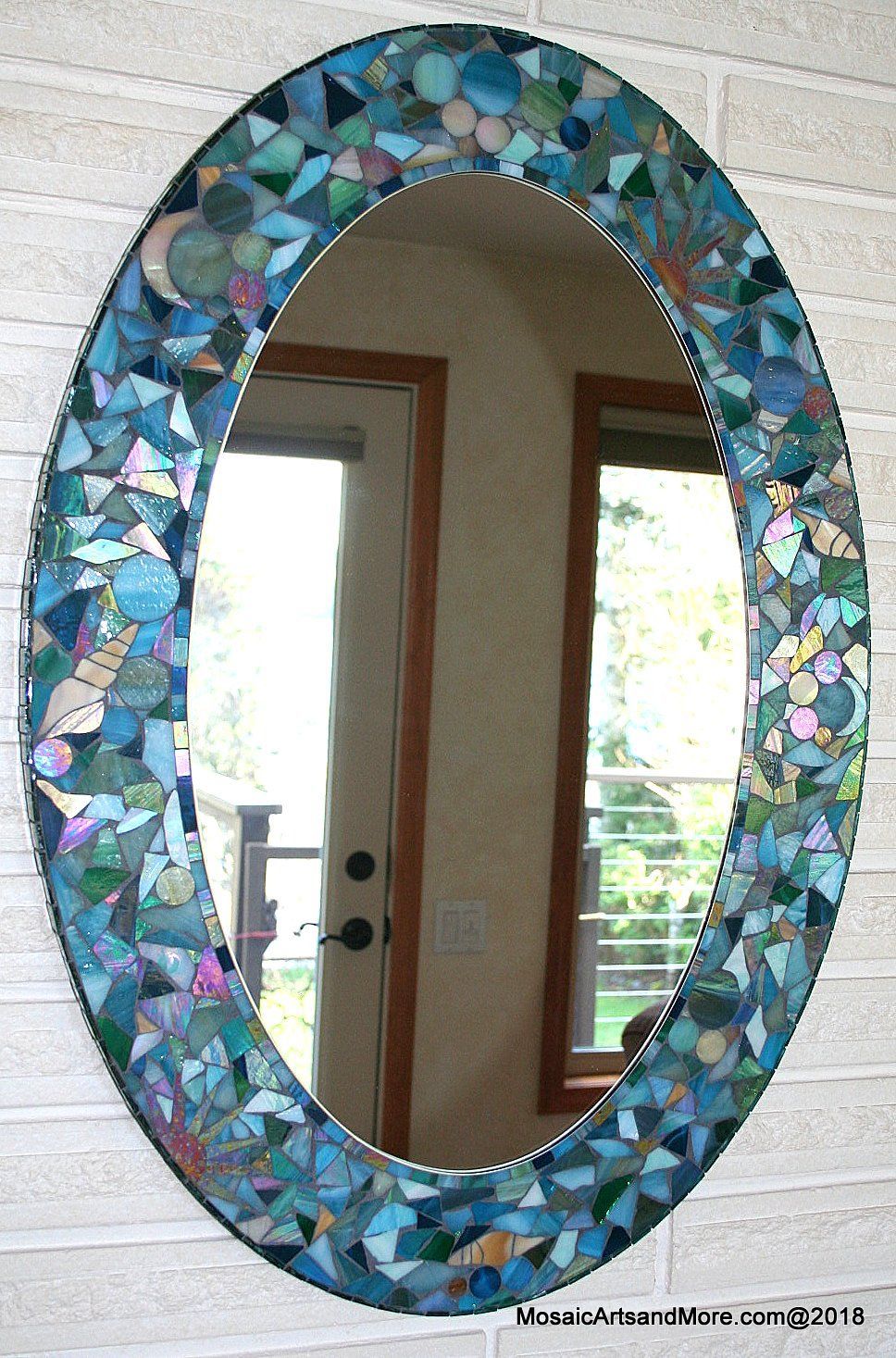 "seaside 2" Stained Glass Mosaic Mirror | Mosaic Mirror Frame, Mirror Regarding Subtle Blues Art Glass Wall Mirrors (View 14 of 15)