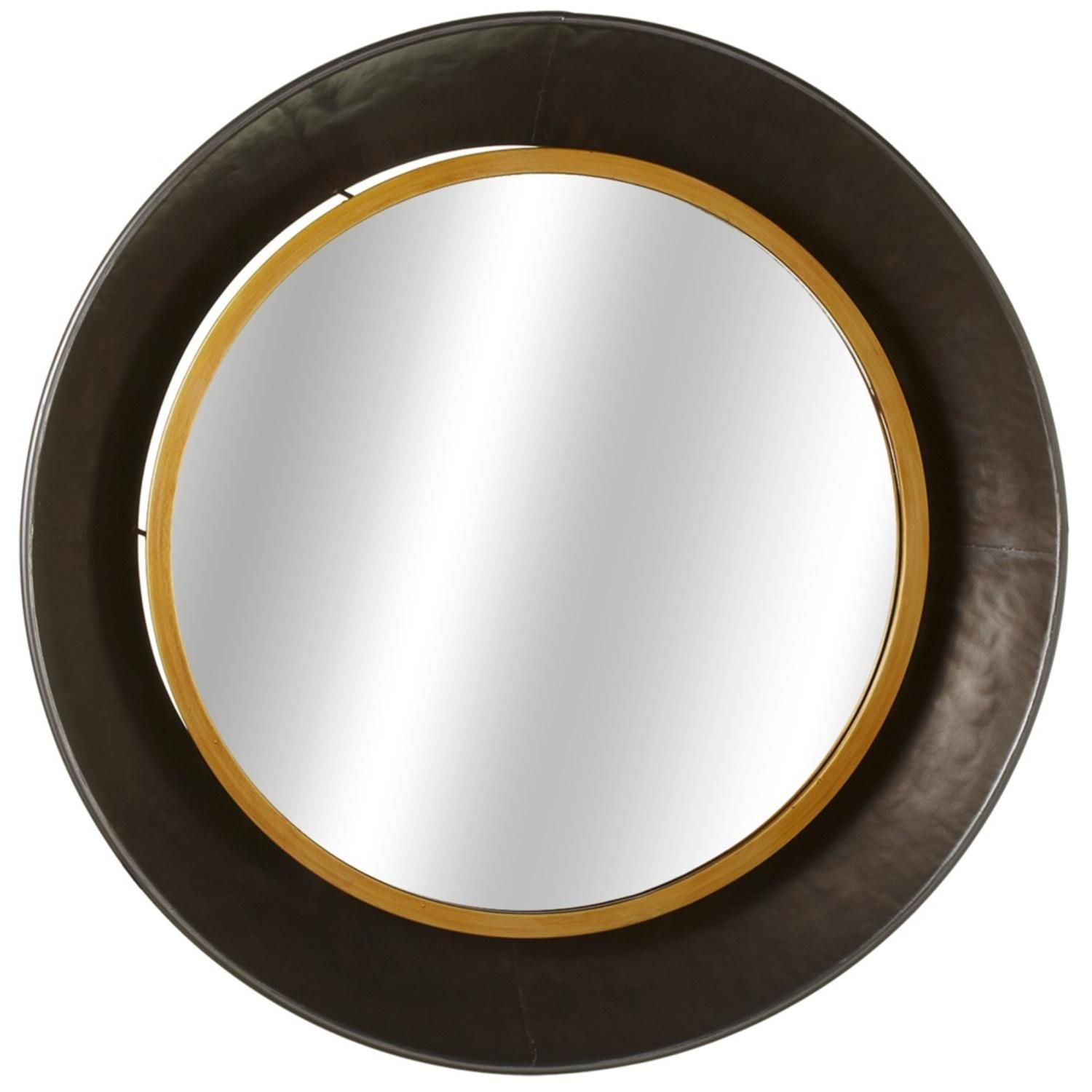 Set Of 2 Brown Decorative Gunmetal Bowl Round Wall Mirror With Gold In Brown Leather Round Wall Mirrors (View 4 of 15)