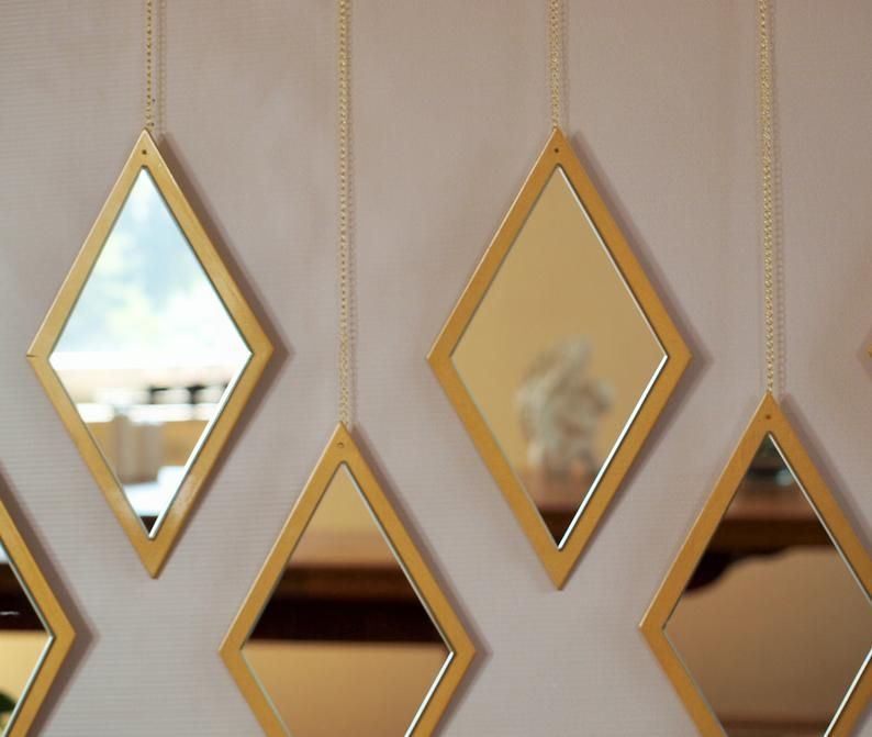 Set Of Gold Rhombus Mirrors Diamond Mirror Geometric Wall | Etsy In Regarding Hussain Tile Accent Wall Mirrors (View 6 of 15)