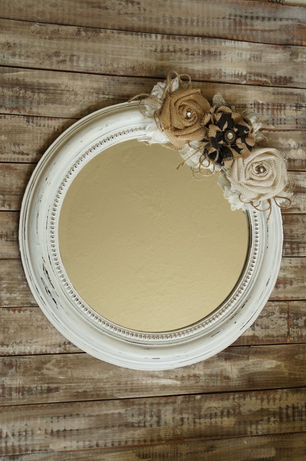 Shabby Chic Mirror Round Mirror Distressed White Hanging With Distressed Black Round Wall Mirrors (View 13 of 15)