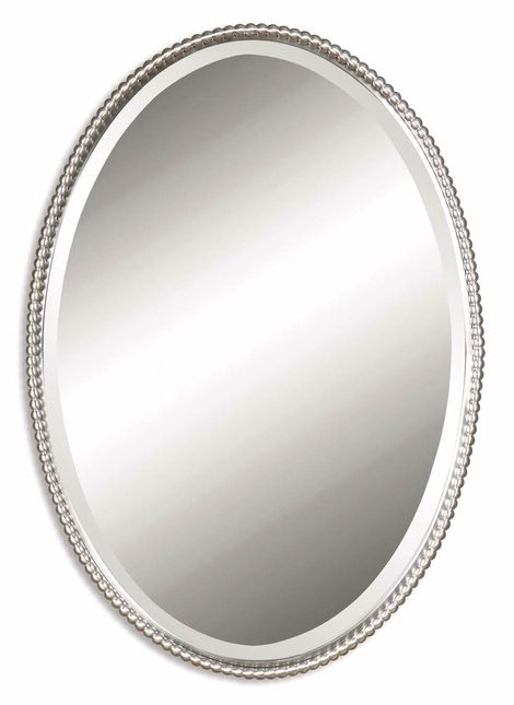 Sherise Modern Brushed Nickel Oval Mirror 01102 B In Brushed Nickel Octagon Mirrors (View 6 of 15)