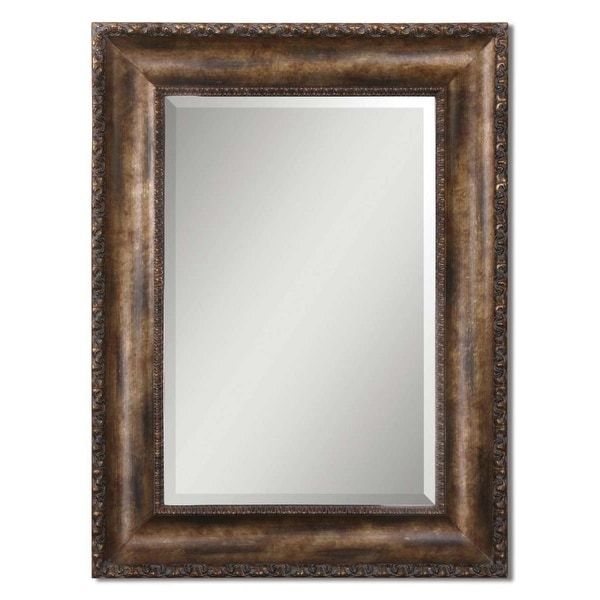 Shop 48" Antiqued Bronze & Gold Leaf Wood Framed Beveled Rectangular Intended For Warm Gold Rectangular Wall Mirrors (View 1 of 15)