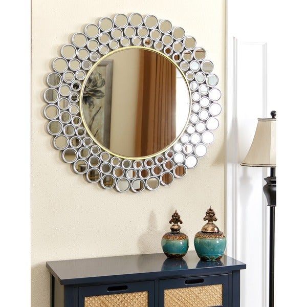 Shop Abbyson Wilshire Round Wall Mirror – Silver/gold – Free Shipping Intended For Free Floating Printed Glass Round Wall Mirrors (View 12 of 15)