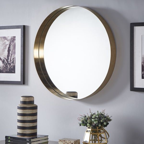 Shop Avery Gold Finish Frame Ledge Round Wall Mirrorinspire Q Bold With Regard To Gold Rounded Corner Wall Mirrors (View 5 of 15)