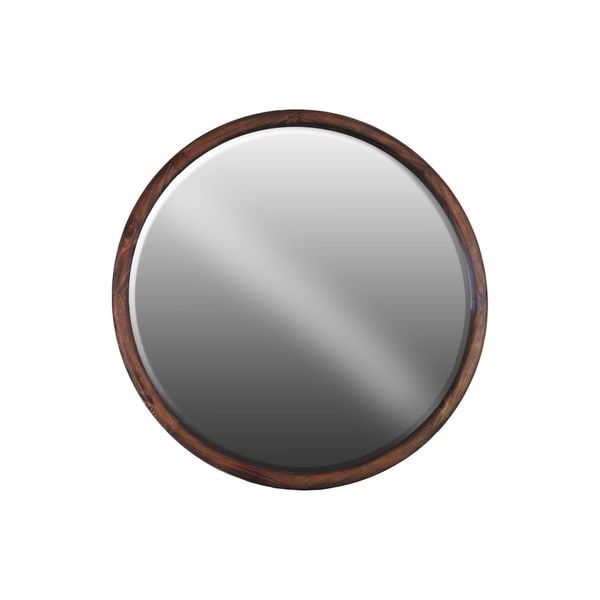 Shop Brown Wood Round Natural Finish Wall Mirror – Free Shipping Today Inside Wood Rounded Side Rectangular Wall Mirrors (View 10 of 15)