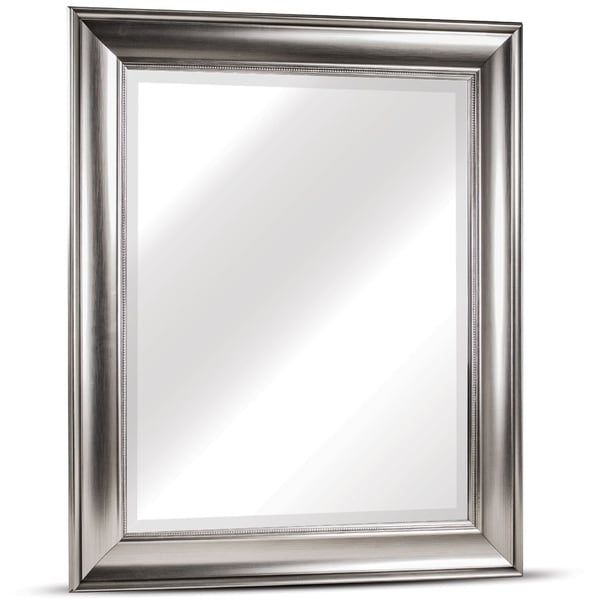 Shop Clarence Medium Rectangular Silver Textured Accent Framed Beveled Inside Silver Beveled Wall Mirrors (View 5 of 15)