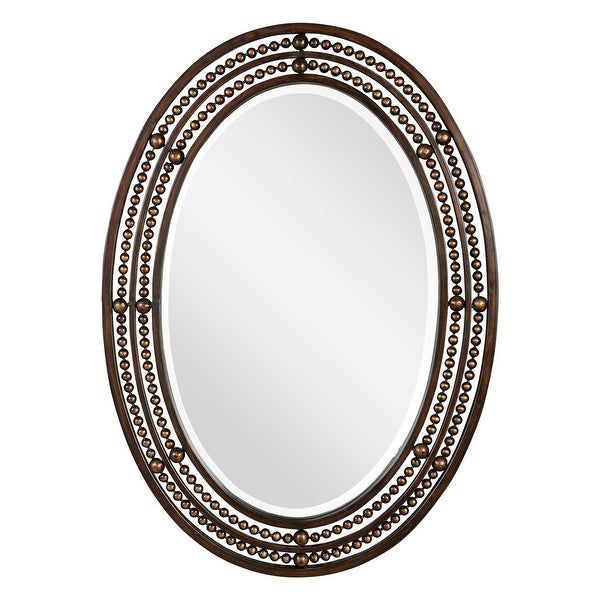 Shop Delacora Um W00470 34" X 24" Oval Beaded Frame Elegant Wall Mirror Regarding Oil Rubbed Bronze Oval Wall Mirrors (View 10 of 15)