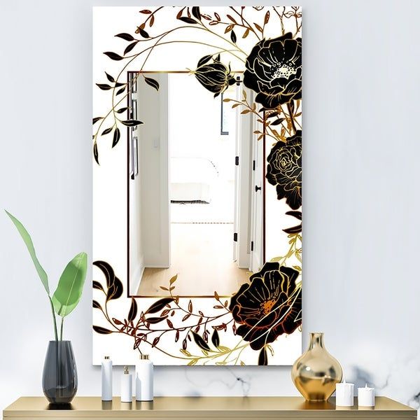 Shop Designart 'gold Botanical Obsidian 2' Modern Mirror – Contemporary With Regard To Sartain Modern & Contemporary Wall Mirrors (View 3 of 15)