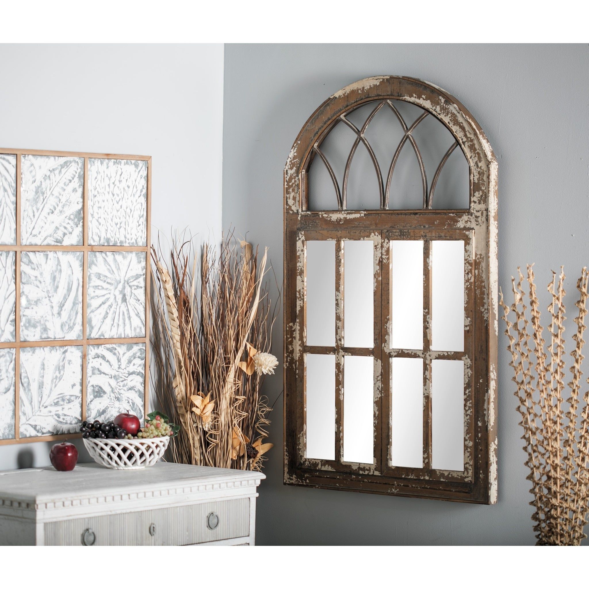 Shop Farmhouse 48 X 30 Inch Classic Brown Arched Wall Mirrorstudio Intended For Chestnut Brown Wall Mirrors (View 12 of 15)