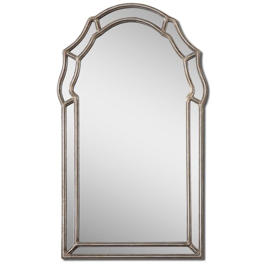 Shop Global Direct 21 In X 35 In Silver Leaf Polished Arch Framed Regarding Silver Beaded Arch Top Wall Mirrors (View 6 of 15)