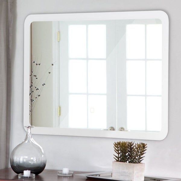 Shop Led Wall Mounted Bathroom Rounded Arc Corner Mirror W/ Touch Inside Squared Corner Rectangular Wall Mirrors (View 6 of 15)