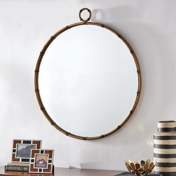 Shop Marza Antiqued Brass Finish Round Mirror With Decorative Ring Within Free Floating Printed Glass Round Wall Mirrors (View 5 of 15)