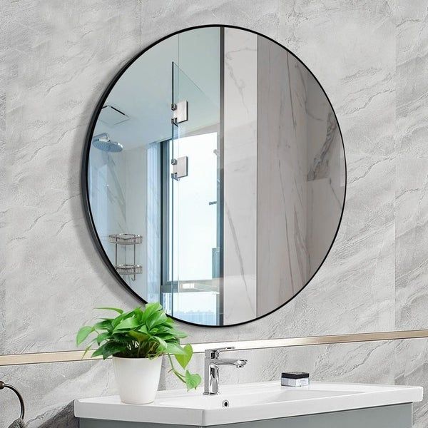 Shop Mirror Trend Round Flat Metal Framed Wall Mirror Dm031bk 30 Dia 30 Intended For Free Floating Printed Glass Round Wall Mirrors (View 13 of 15)