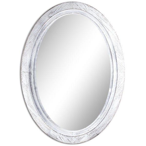 Shop Oval Antiqued White Wooden Framed Wall Vanity Mirror – Antique Within Wooden Oval Wall Mirrors (View 10 of 15)