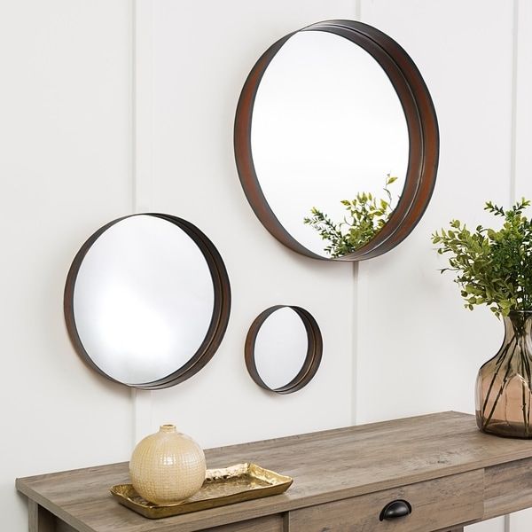 Shop Round Copper Banded Wall Mirrors, Set Of 3 – On Sale – Free Within Round 4 Section Wall Mirrors (View 2 of 15)
