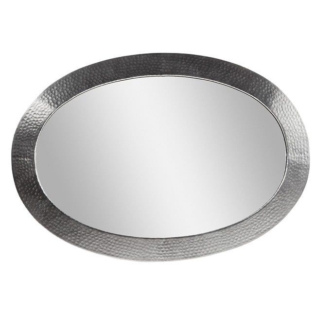 Shop Satin Nickel Hammered Copper Oval Mirror – Free Shipping Today Regarding Nickel Framed Oval Wall Mirrors (View 8 of 15)