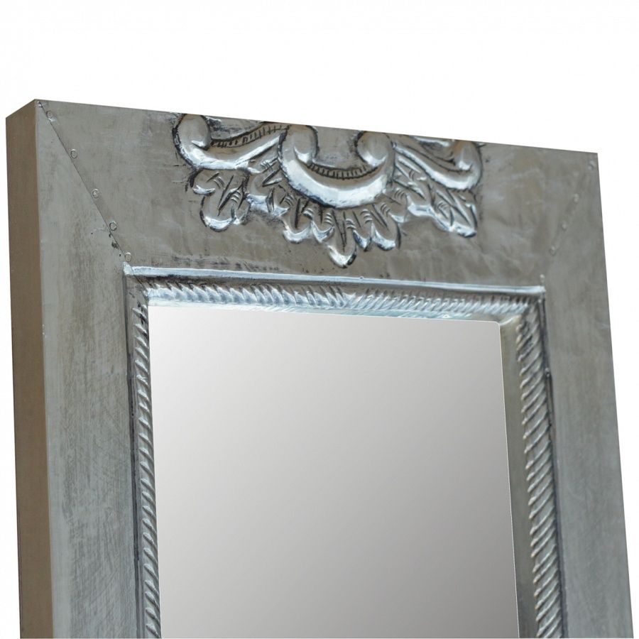 Silver Cladded Mirror In Linen Fold Silver Wall Mirrors (View 4 of 15)