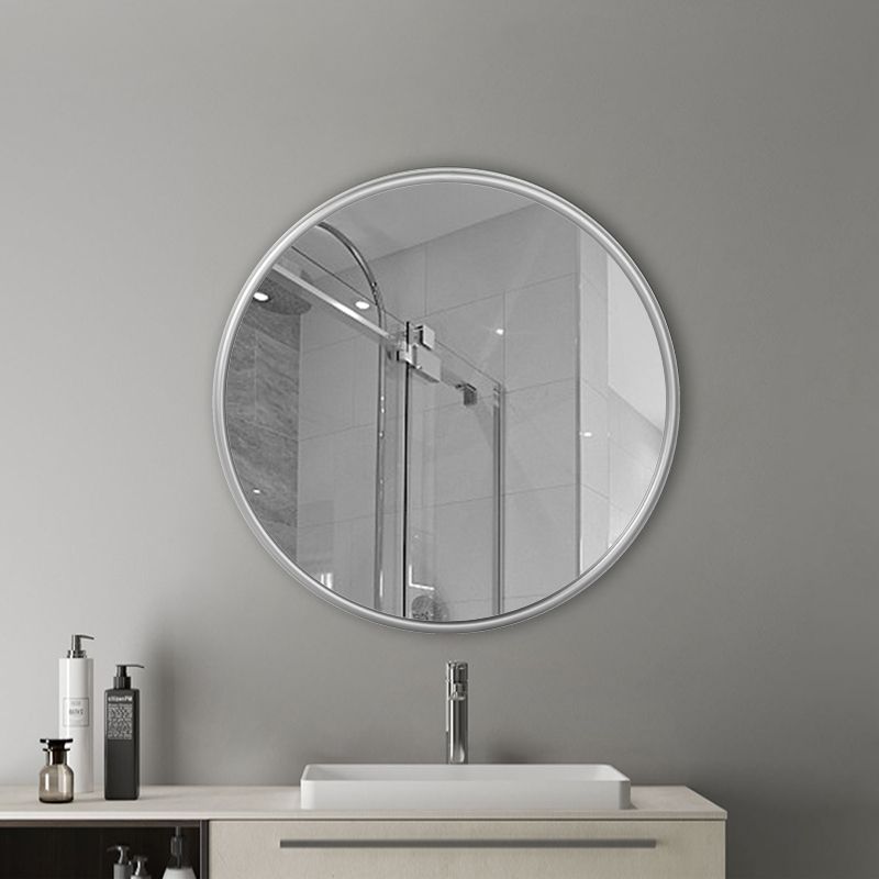 Silver Metal Round Wall Mirror – Rustic Accent Mirror For Bathroom In Black Wall Mirrors (View 2 of 15)