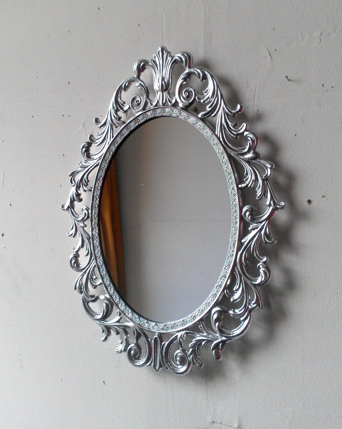 Silver Princess Mirror Ornate Metal Oval Filigree Frame 13 For Metallic Silver Framed Wall Mirrors (View 13 of 15)